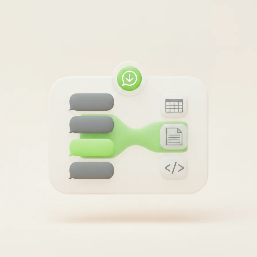 WhatsApp chat exported into spreadsheet, document and JSON files